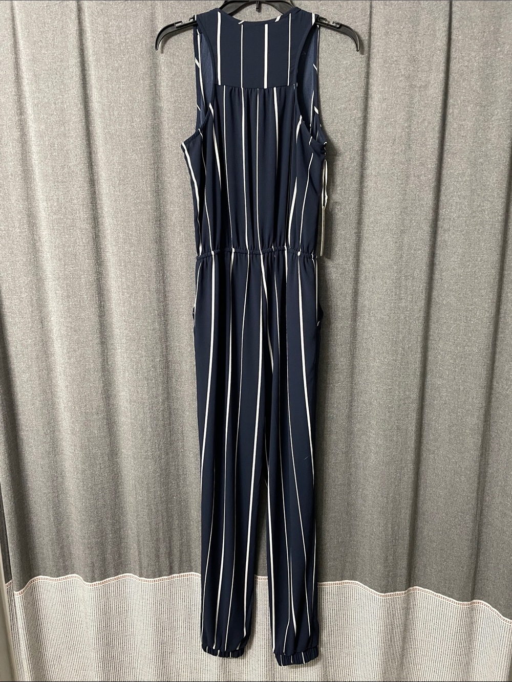 iris Navy and White Vertical-Striped Sleeveless Jumpsuit - Picture 2 of 7